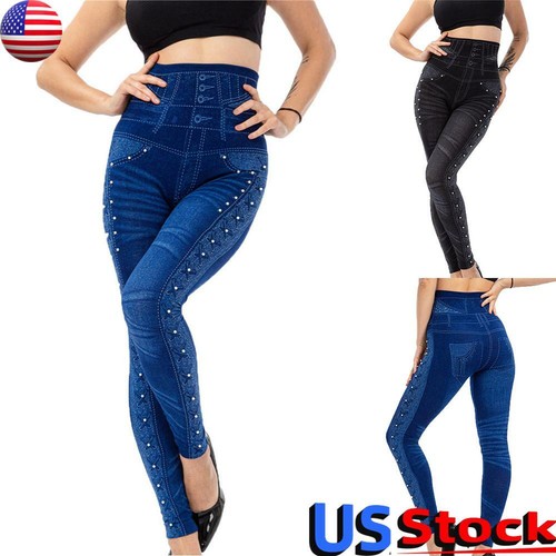 Womens Ladies Jeggings Stretchy Beaded 