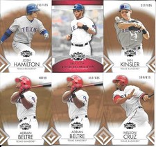 TEXAS RANGERS 2012 TOPPS TRIPLE THREADS (6) CARDS HAMILTON BELTRE CRUZ KINSLER