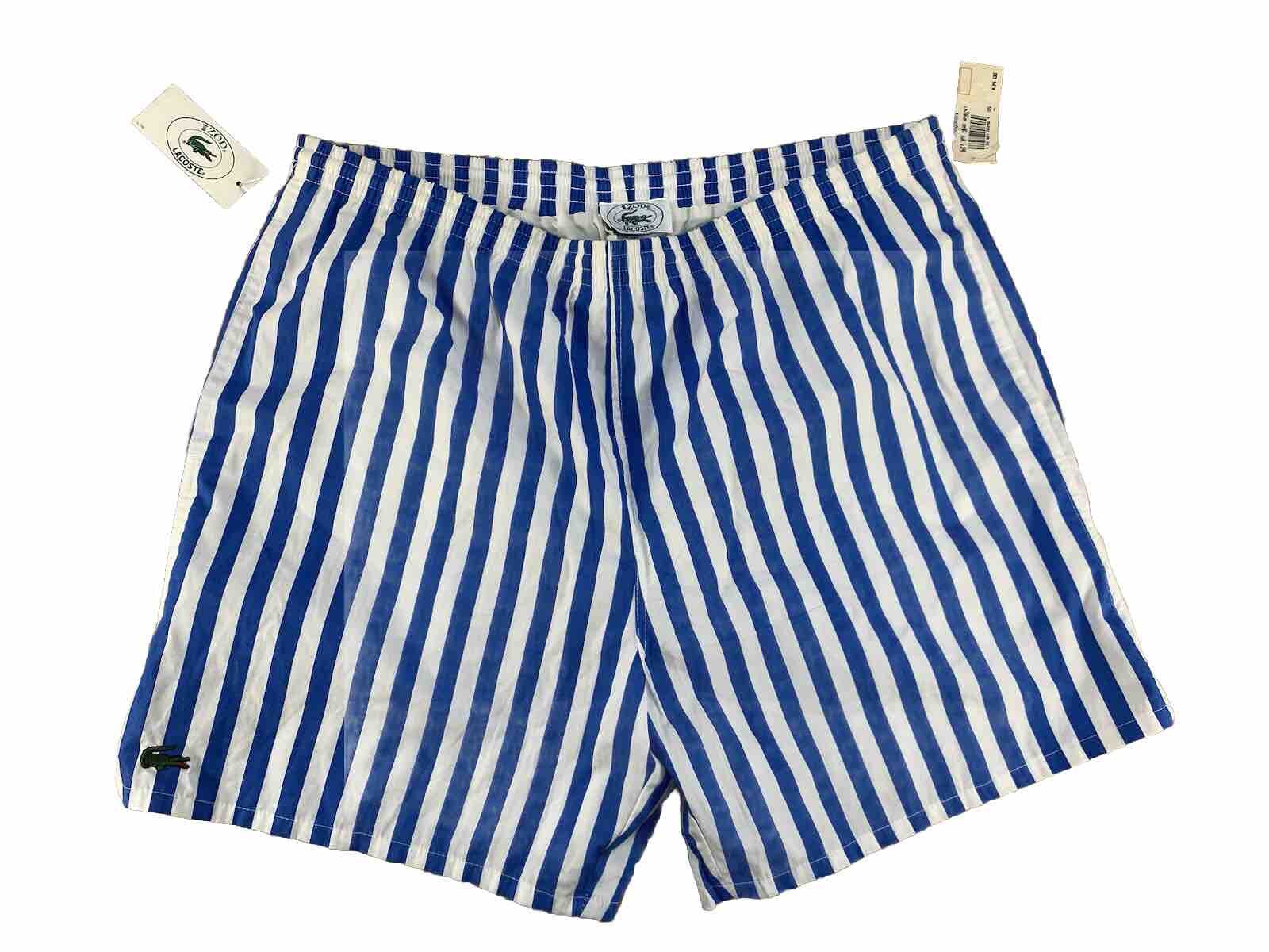 Pantaloncini da nuoto vintage anni '80 Lacoste da uomo a righe vestibilità rilassata blu bianco nuova fila