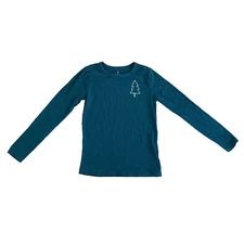 J.Crew Crewcuts Christmas tree shirt long sleeve girls green slub jersey 10-11 L