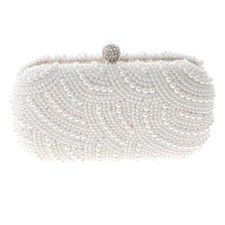 Silver Tone Metal Hardware Frame Synthetic Pearl Clutch Evening Bag BZY228-WHT