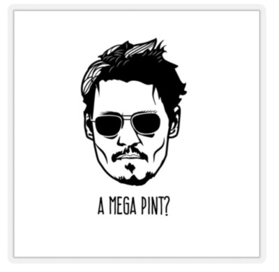 5x A MEGA PINT? Johnny Depp Portrait Stickers, Heard, Glass, Wine