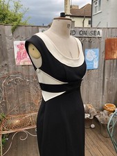 SIZE 10 BLACK & IVORY BODYCON DRESS STRETCH 8% SPANDEX KNEE LENGTH MAGGY LONDON