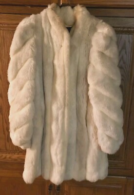 JORDACHE CREAM & GRAY KNEE LENGTH  ACRYLIC BLEND FUR COAT SIZE 9/10 PRE-OWNED