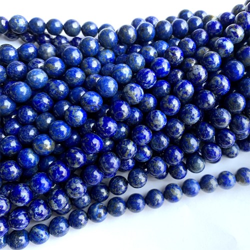Collana bracciale perline naturali originali blu scuro lapislazzuli liscio tondo fai da te - Foto 2 di 9