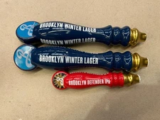 Lot Of 3 New Beer Taps 2 Blue 12” Brooklyn Winter Lager & 1 Red 8” Defender IPA