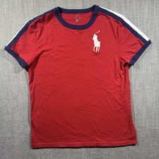 Polo Ralph Lauren Shirt Boys Large 14-16 Red Ringer Big Pony Sports Tee Crewneck