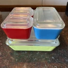 VTG 1950's PYREX 8 pc Refrigerator Dish Set Primary Colors With Lids 501 502 503