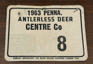 1963 PA Antlerless Deer License CENTRE Co State College Bellefonte SINGLE DIGIT