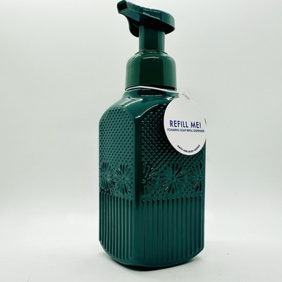 #ad BATH amp; BODY WORKS DARK GREEN FLORAL GLASS FOAMING HAND SOAP DISPENSER 10 OZ NEW $29.95