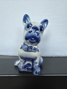 Porcelain Gzhel French Bulldog Handmade from Russia