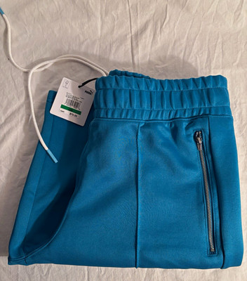 PUMA Men's Blue Jogger Pants Size L Cotton Blend Drawstring Zip Pocket