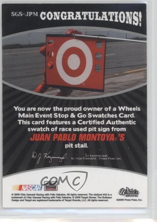 2009 Wheels Main Event Stop & Go Swatches Holo Pit Sign /75 Juan Pablo Montoya - Image 2 of 2