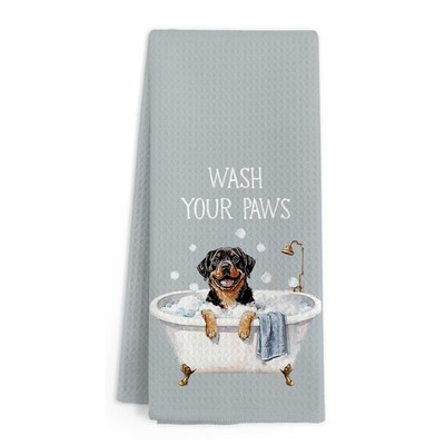 Funny Rottweiler Dog Hand Towels Wash Your Paws Kitchen Decor 16x24 Inch