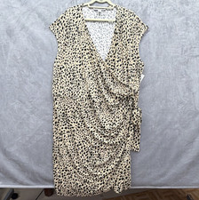 Amazon Essentials Women's Plus 6X Beige/Black Animal Print V-Neck Wrap Dress