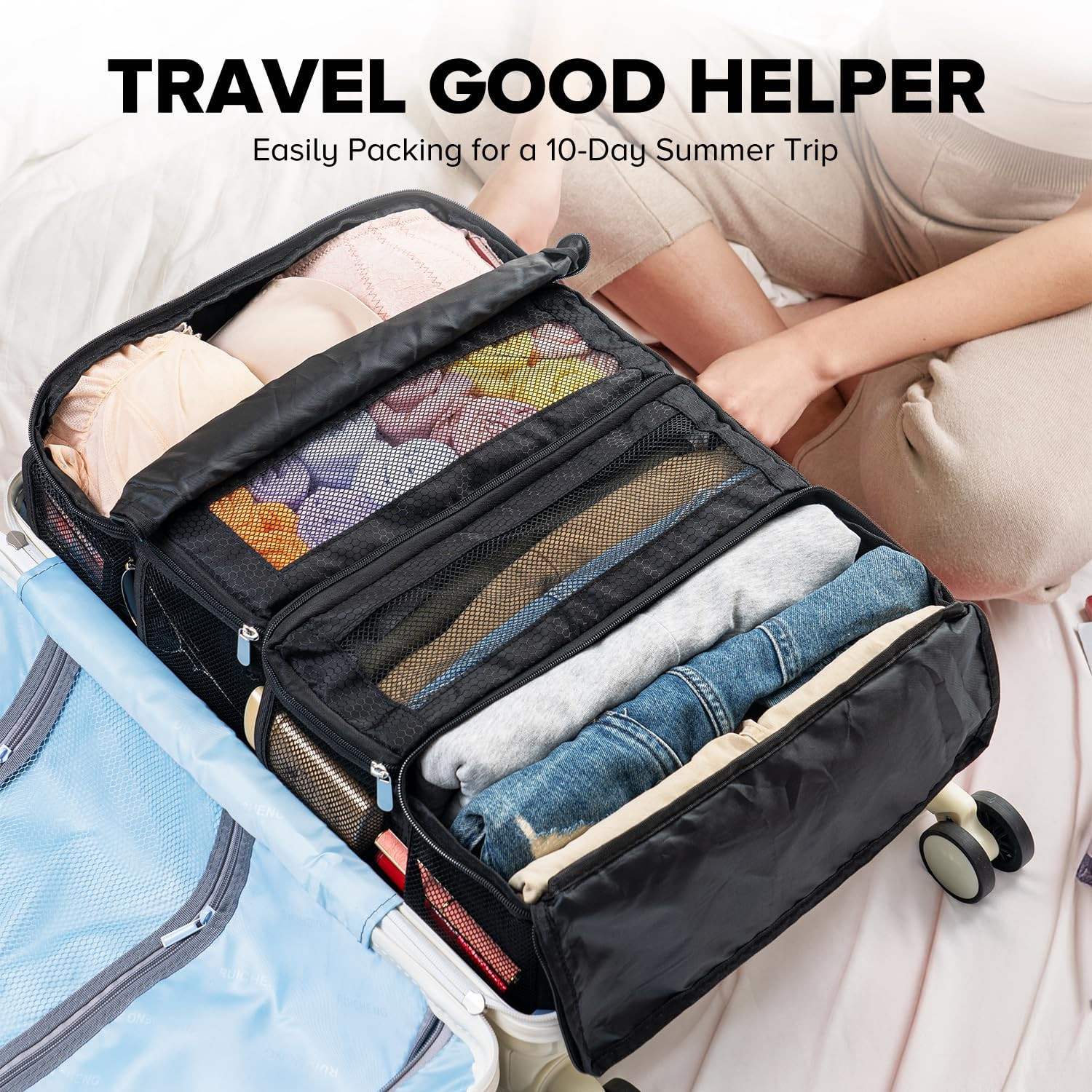 Suitcase Organizer, Travel Luggage Organizer Hanging Shelves Packing Cube Closet