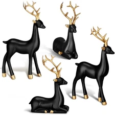 4 Pcs Christmas Reindeer Decor Small Resin Standing Sitting Deer Figurine Min...