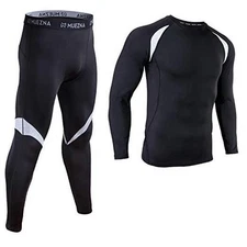Men's Thermal Top and Bottom Set Underwear Long Johns Base Layer Large Black