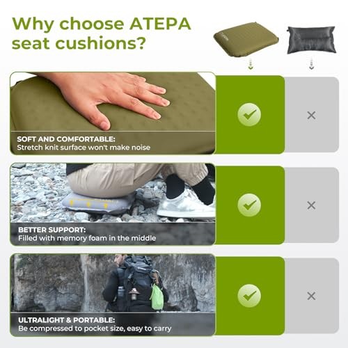 Inflatable Stadium Seat Cushion, Self-Inflating Memory 1 Pack Olive AeroLite - Bild 5 von 6