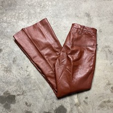 60s Vintage San Francisco Brown Cowhide Leather Pants 30Wx32L Bootcut Flared Zip