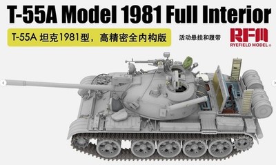 RyeField Model 1/35 Scale T-55A Tank 1981 Full Interior Workable Suspension