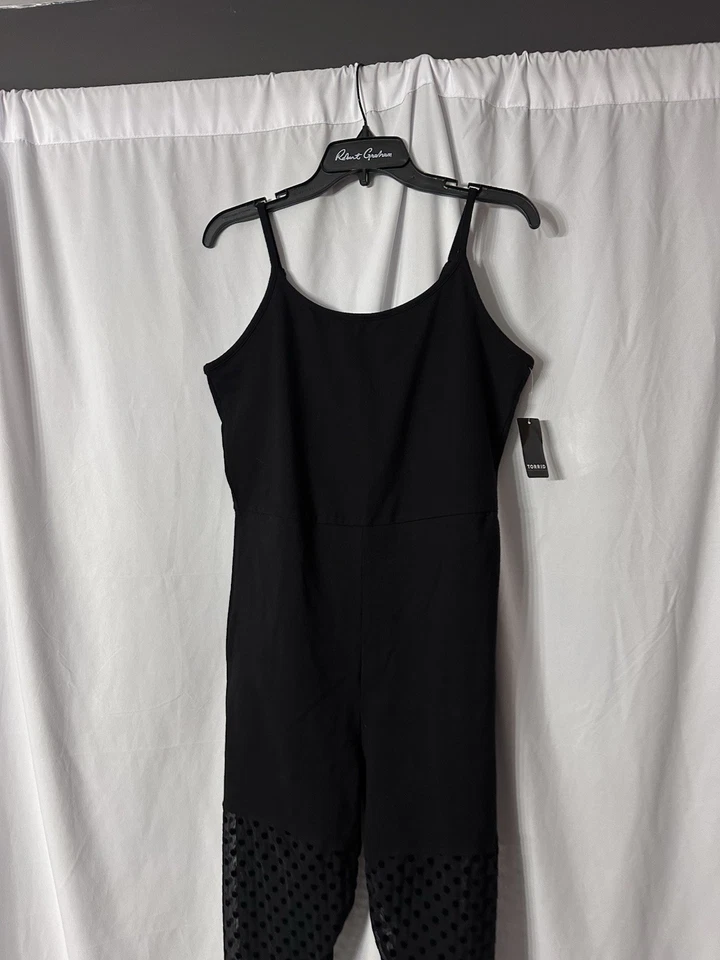 NWT Torrid Womens Black Tank Cat Suit Flocked Leg Stretch Plus Size 2X - Image 2 of 4