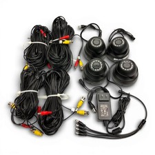 Lot of 4 Amcrest Dome CCTV Security Cameras  2x60ft/2x100ft Video Power Cables