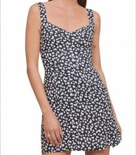 REFORMATION Navy Blue White Print Humphrey Mini Dress- Sweetheart Neckline- Sz 6