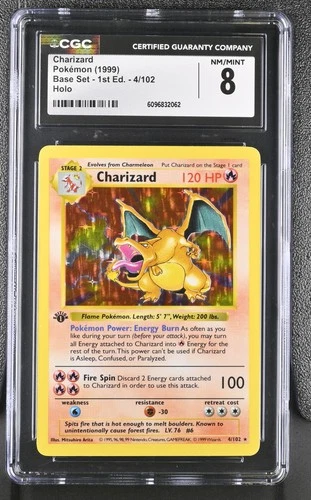1999 Pokemon Base Set Charizard 1st Edition Holo 4/102 Near Mint CGC 8