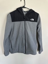 The North Face Hooded Jacket Boys LARGE Regular Black Gray Full Zip Polartec