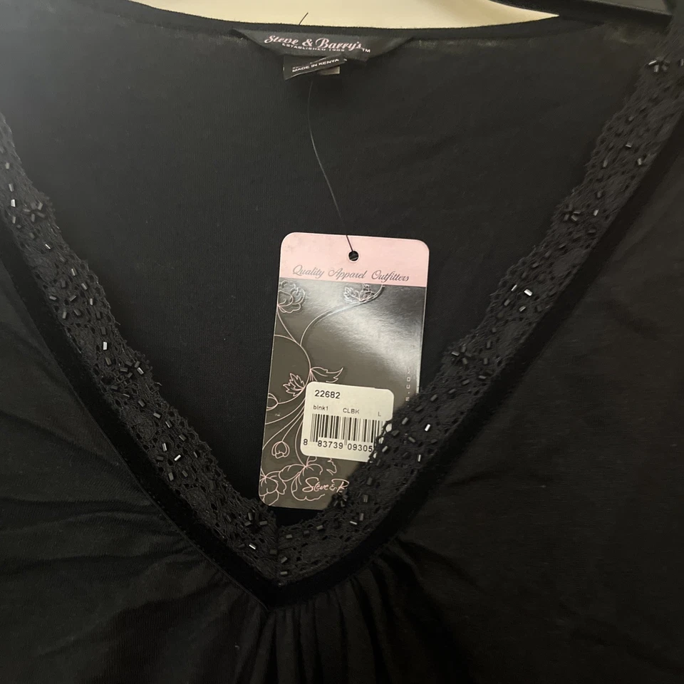 Женские Steve & Barry's черный v-образным вырезом верх с бисером - новый с ярлыками размер L - Изображение 3 из 4