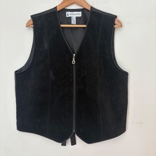 Marsh Landing Vintage Leather Vest Full Zip Black Women Lrg Boho Western Biker
