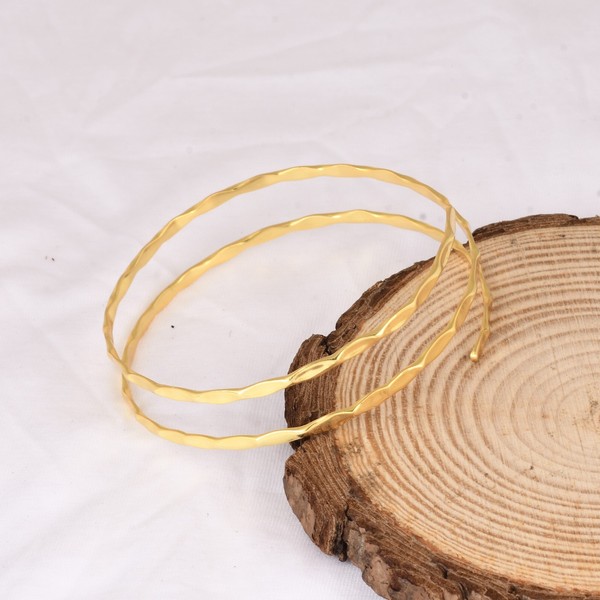 Alternate view of Hammered Layer Spiral Bangle Bracelet Gold Plated Dainty Minimalist Jewelry