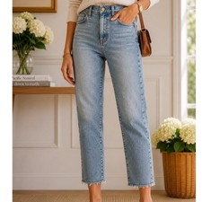 Madewell Classic Straight Jean High Rise Crop Light Wash Raw Hem Womens Size 26