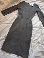 NWT UNIQLO : C Size M Women's Boat Neck Long Sleeve Ribbed Knit Dress Slit Gray