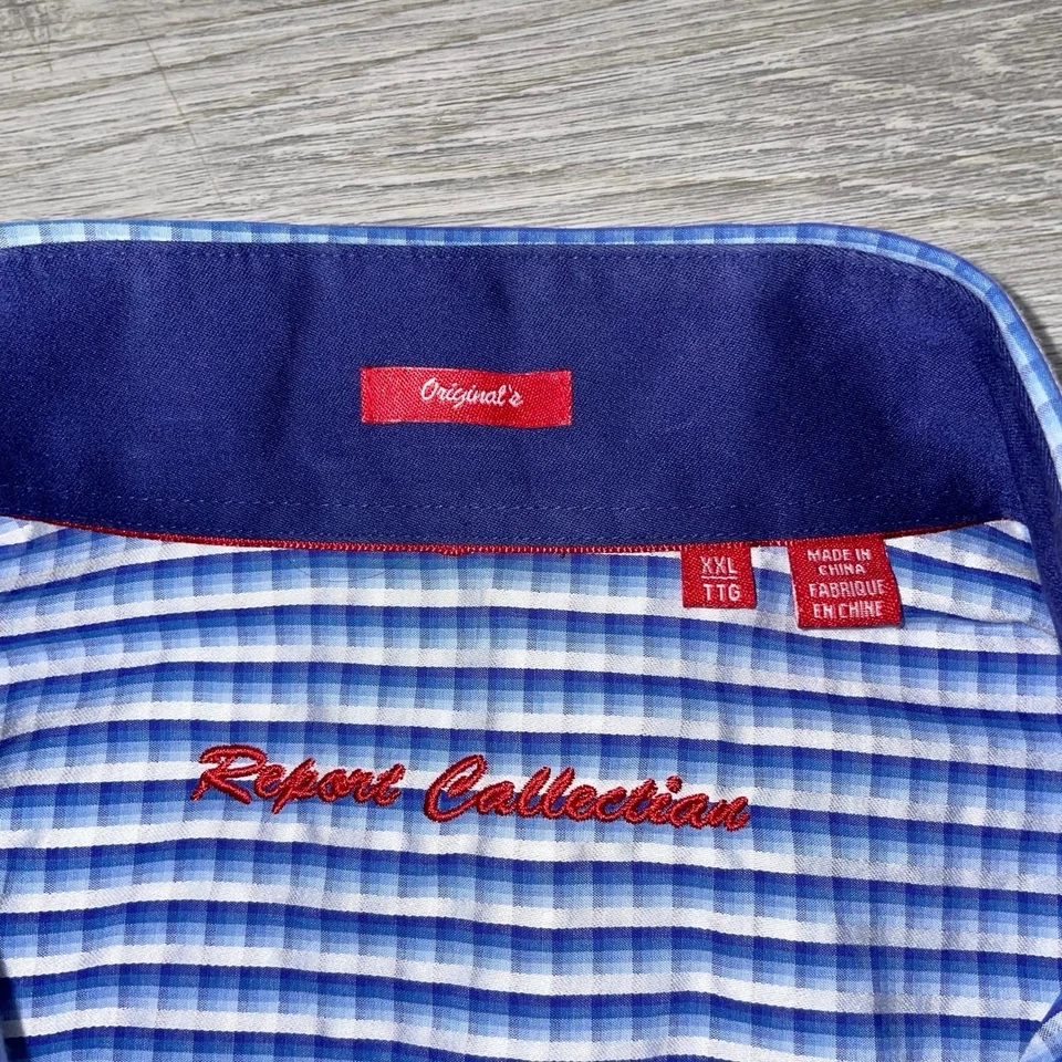 Report Collection Dress Shirt Men’s XXL Blue Checkered 100% Cotton Button Up - Image 4 of 4