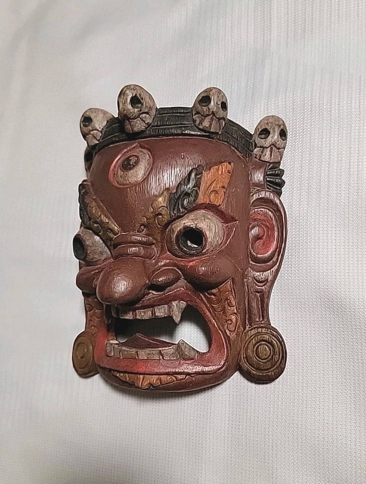 Mahakala Tibetan Buddhism Wooden Mask Wall Decor - Image 4 of 4
