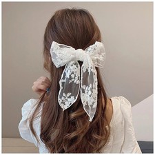 Large White Lace Hair Bow Clip for Women Wedding Pageant Prom Party Decor