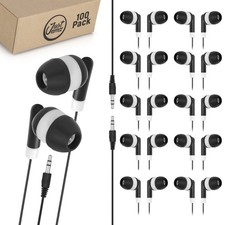 JustJamz Bulk Earbuds 100 Pack | Basic Ear Bud, Black Dot in-Ear Earphones, D...