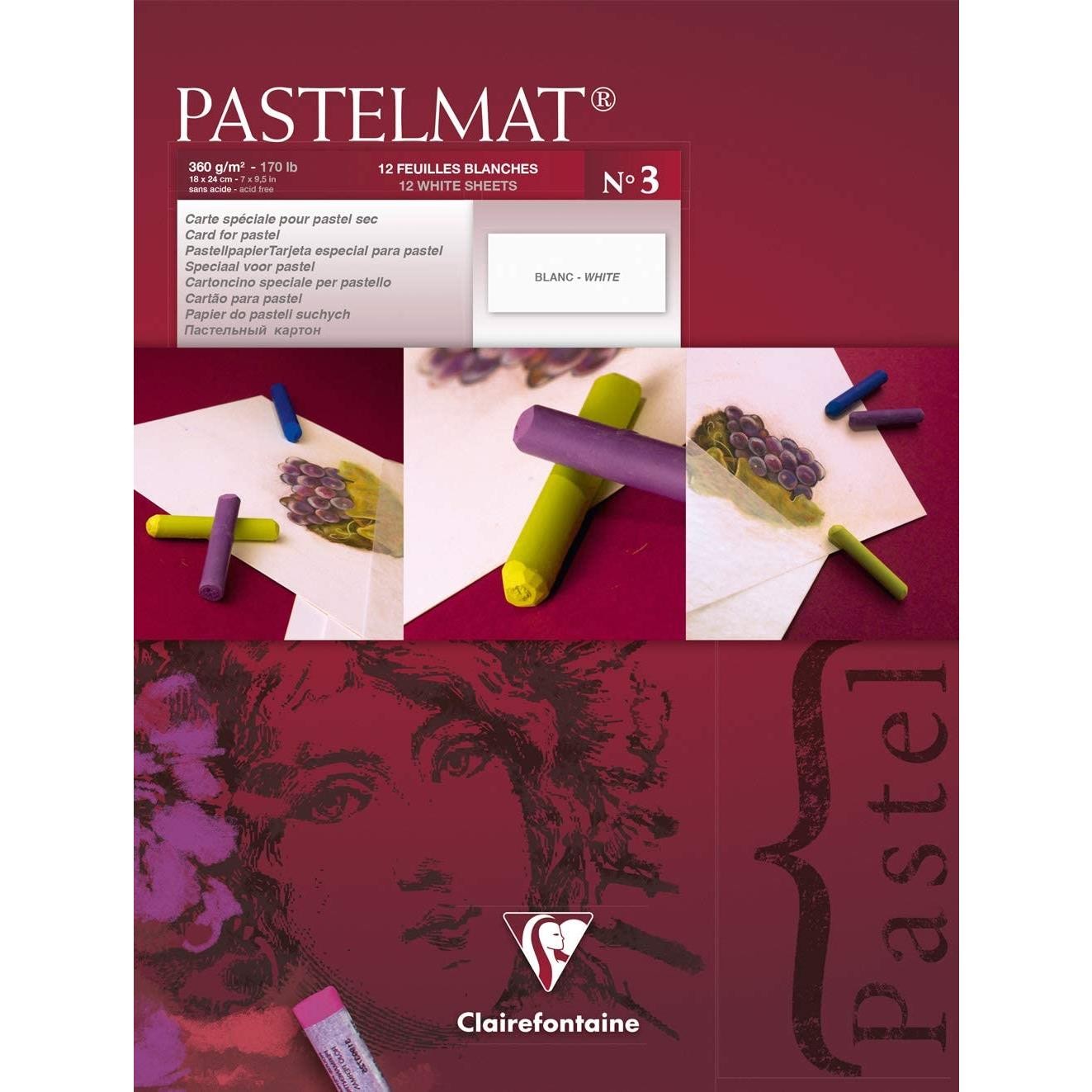Bloc Pastelmat Clairefontaine 18x24 cm 360g blanc, papier pour dessin au pastel sec