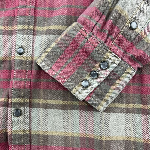Camisa occidental Converse One Star rosa/gris a cuadros perla-a presión manga larga - talla XL - Imagen 4 de 7
