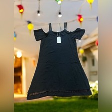Cold Shoulder Dress S Black Above Knee Mesh Hem Short Sleeves Minimalist Chic