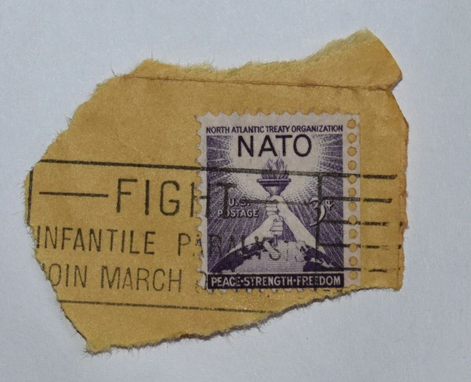 3 Cent NATO Stamp WWII North Atlantic Treaty Error Fight Paralysis Canceled Rare - Image 3 of 4