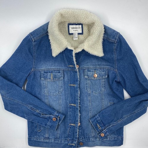 Forever 21 Womens Jean Jacket Fur Neck 