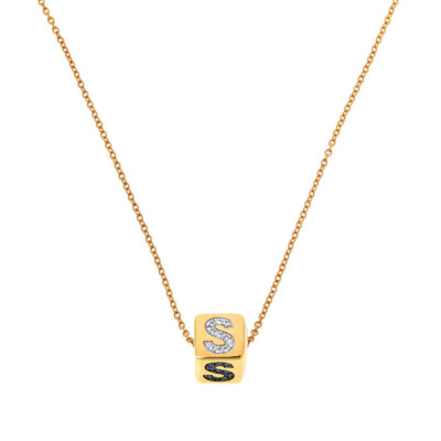 Diamond & Gemstone Womens Letter ''S'' Initial Sterling Silver Necklace, Goldtone