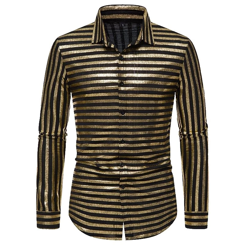 Poliéster de discoteca fiesta Vintage camisas casuales para hombres