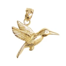 New 14k Yellow Gold Hummingbird Pendant
