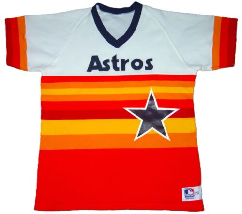 NEW VINTAGE 80's HOUSTON ASTROS MLB SAND-KNIT RAINBOW JERSEY YOUTH M/L - Picture 1 of 3
