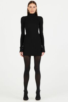 Cotton Citizen Ibiza Turtleneck Mini Dress in Jet Black L