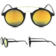 Hip Vintage Retro Mens Womens Yellow Color Mirror Lens  Circle Round Sunglasses